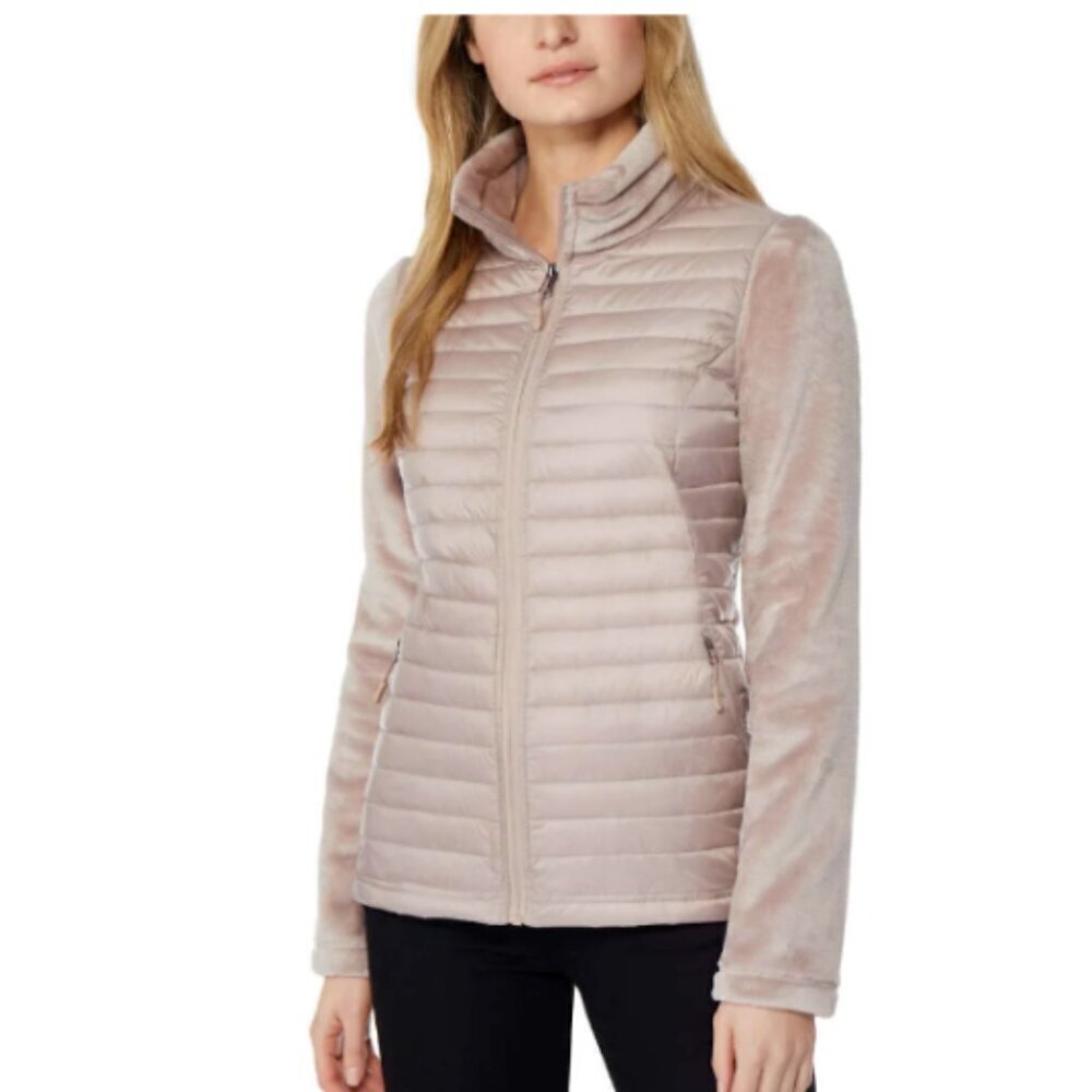 32 Degree Heat Mixed Media Plush Faux Fur Down Jacket L Blush #232N